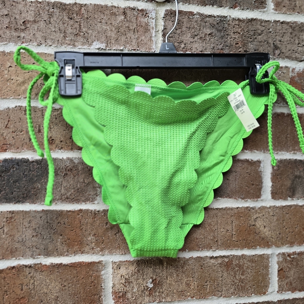 Aerie Green Tie Side Scalloped Swim Bottom